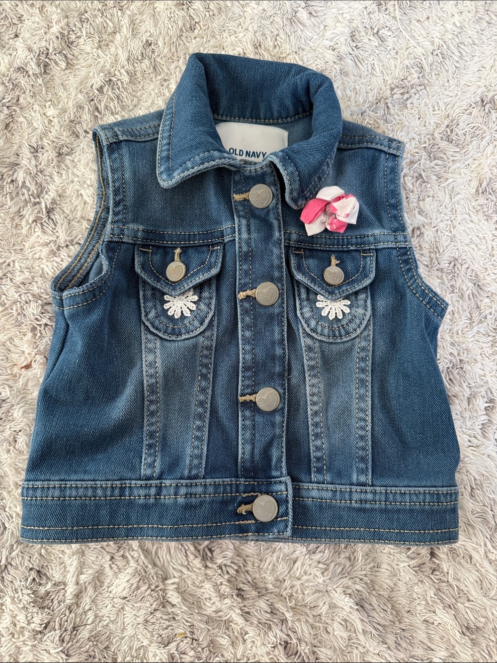 6-12m old navy Old Navy Girls' Dark Blue Denim Vest with Pink Bow